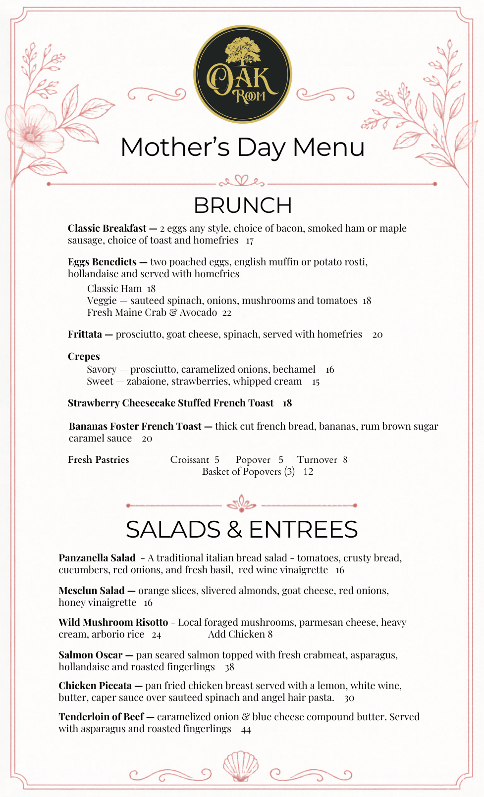 Mother's Day Menu
